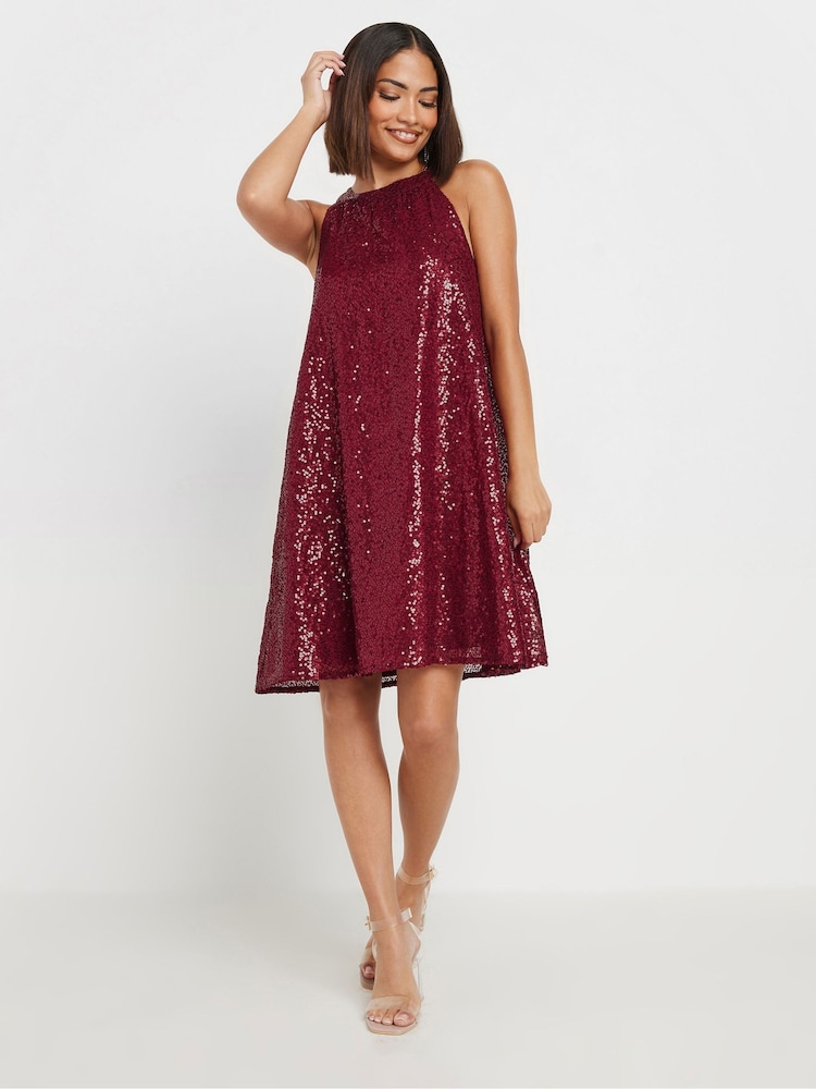 PixieGirl Petite Red Sequin Halter Swing Dress - Image 1 of 5