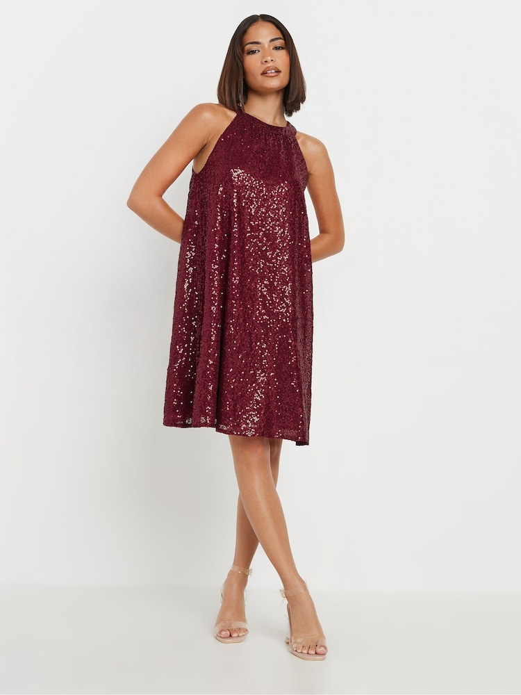 PixieGirl Petite Red Sequin Halter Swing Dress - Image 2 of 5
