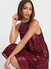 PixieGirl Petite Red Sequin Halter Swing Dress - Image 4 of 5