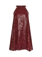 PixieGirl Petite Red Sequin Halter Swing Dress - Image 5 of 5