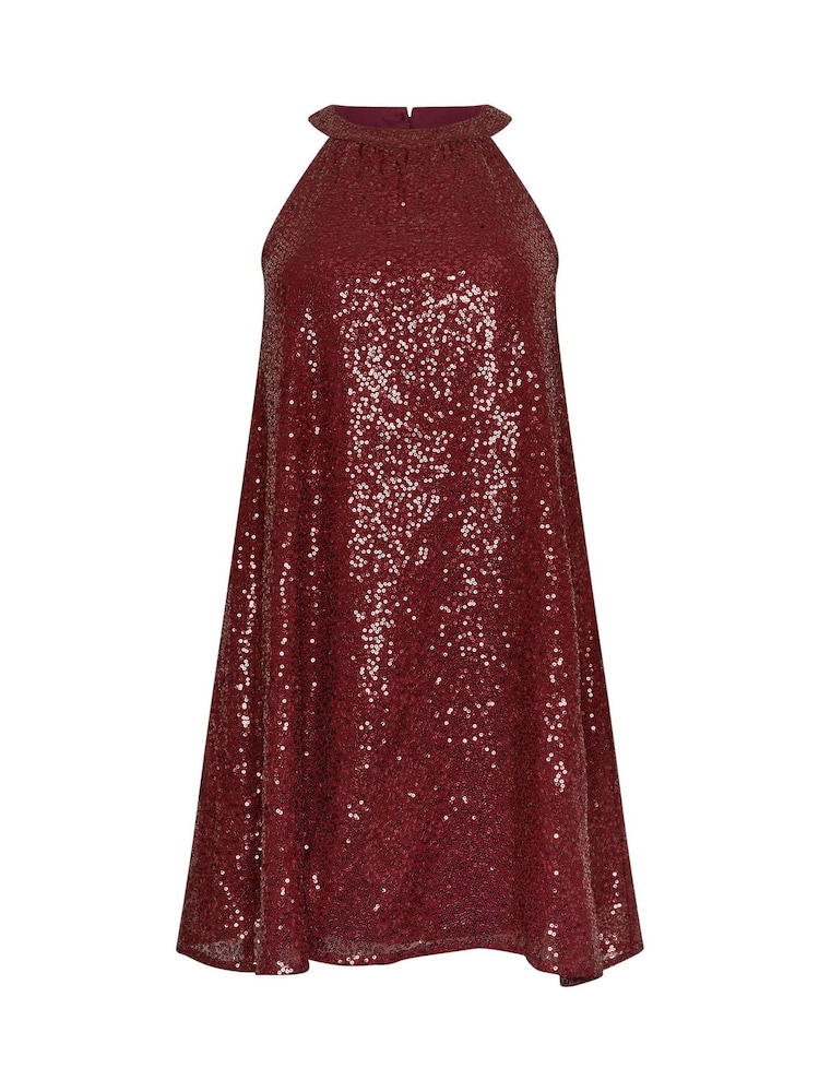 PixieGirl Petite Red Sequin Halter Swing Dress - Image 5 of 5