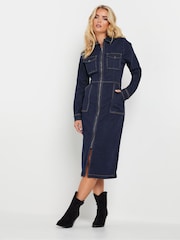 PixieGirl Petite Blue Patch Pocket Zip Denim Dress - Image 2 of 5