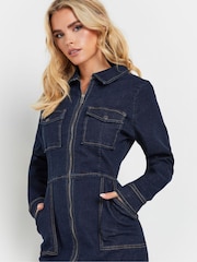 PixieGirl Petite Blue Patch Pocket Zip Denim Dress - Image 4 of 5