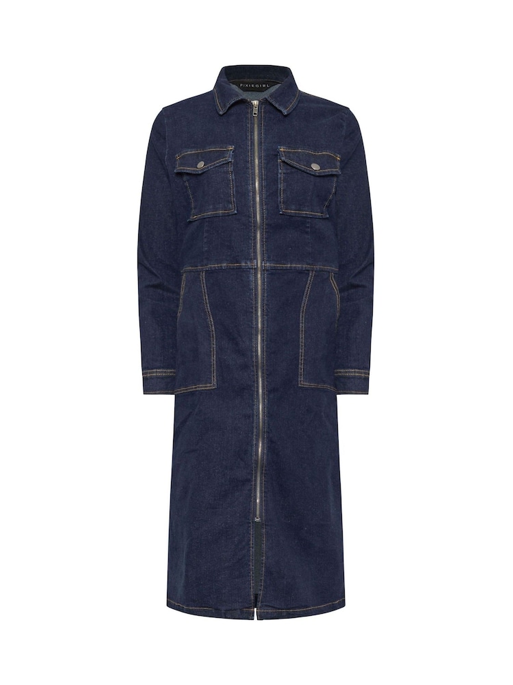 PixieGirl Petite Blue Patch Pocket Zip Denim Dress - Image 5 of 5