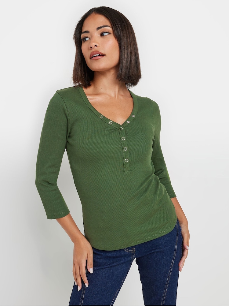 PixieGirl Petite Green Long Sleeve Henley Top - Image 1 of 5