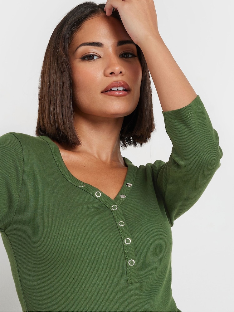 PixieGirl Petite Green Long Sleeve Henley Top - Image 4 of 5