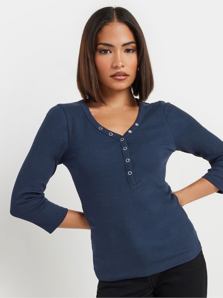 PixieGirl Petite Blue Long Sleeve Henley Top - Image 1 of 5