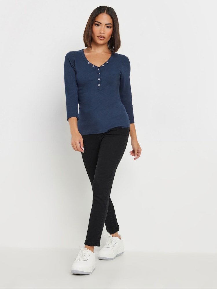 PixieGirl Petite Blue Long Sleeve Henley Top - Image 2 of 5