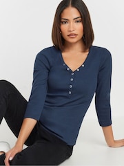 PixieGirl Petite Blue Long Sleeve Henley Top - Image 4 of 5