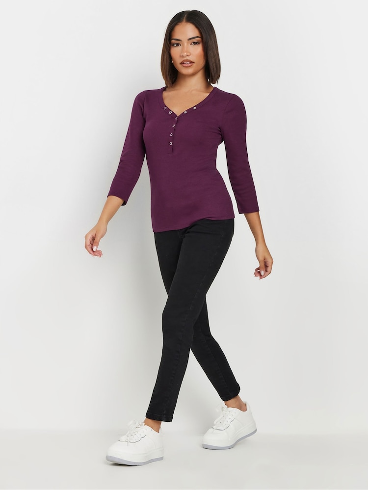 PixieGirl Petite Red Long Sleeve Henley Top - Image 2 of 5