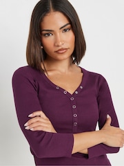 PixieGirl Petite Red Long Sleeve Henley Top - Image 3 of 5