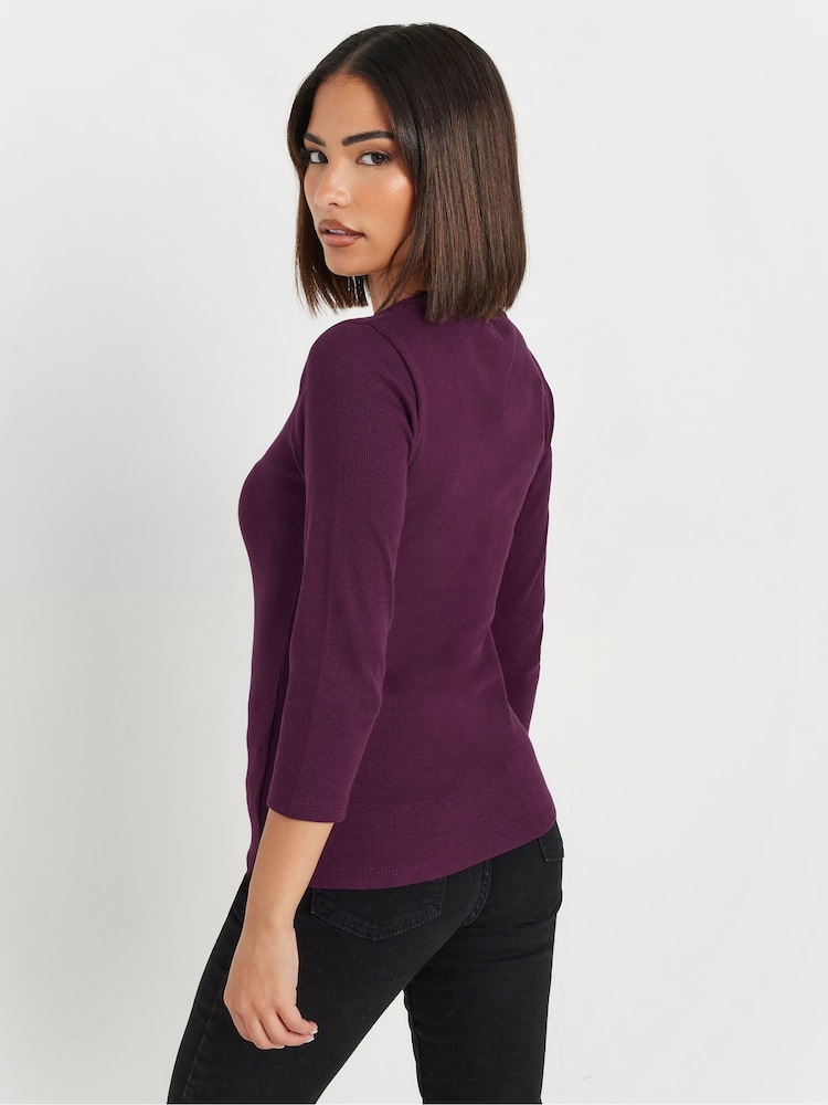 أحمر - PixieGirl Petite Long Sleeve Henley Top - Image 4 of 5