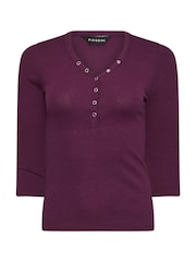 PixieGirl Petite Red Long Sleeve Henley Top - Image 5 of 5