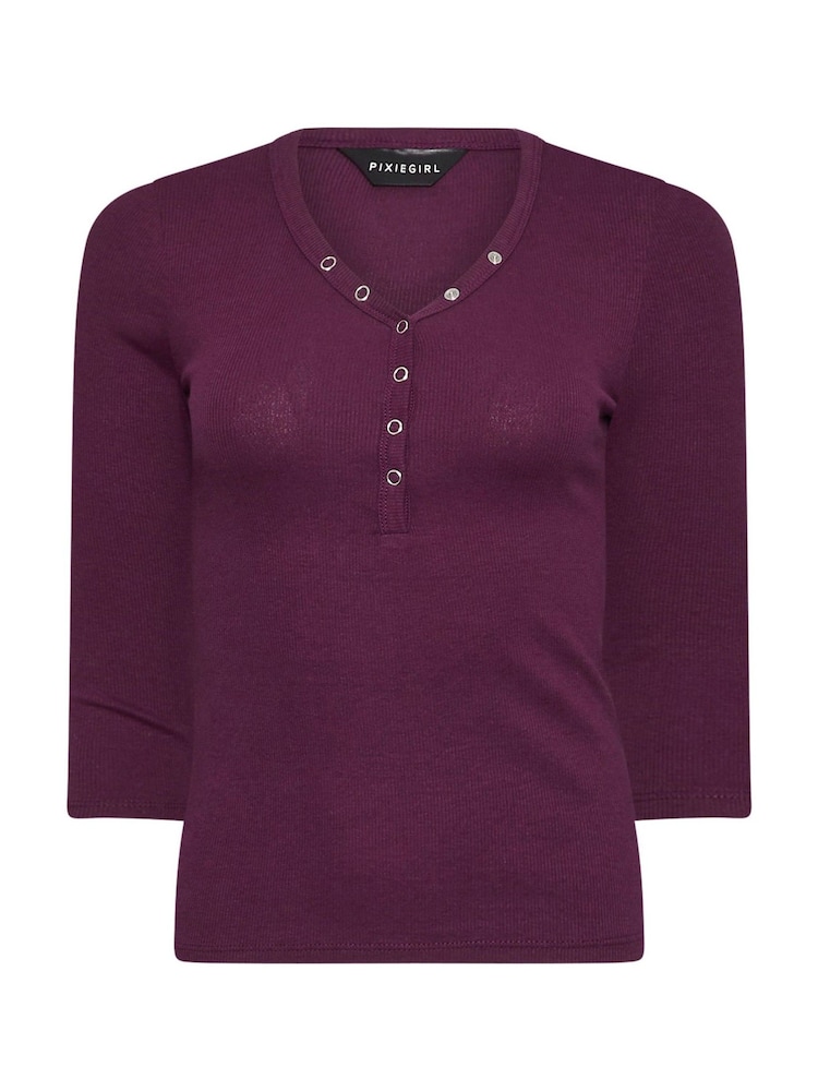 PixieGirl Petite Red Long Sleeve Henley Top - Image 5 of 5