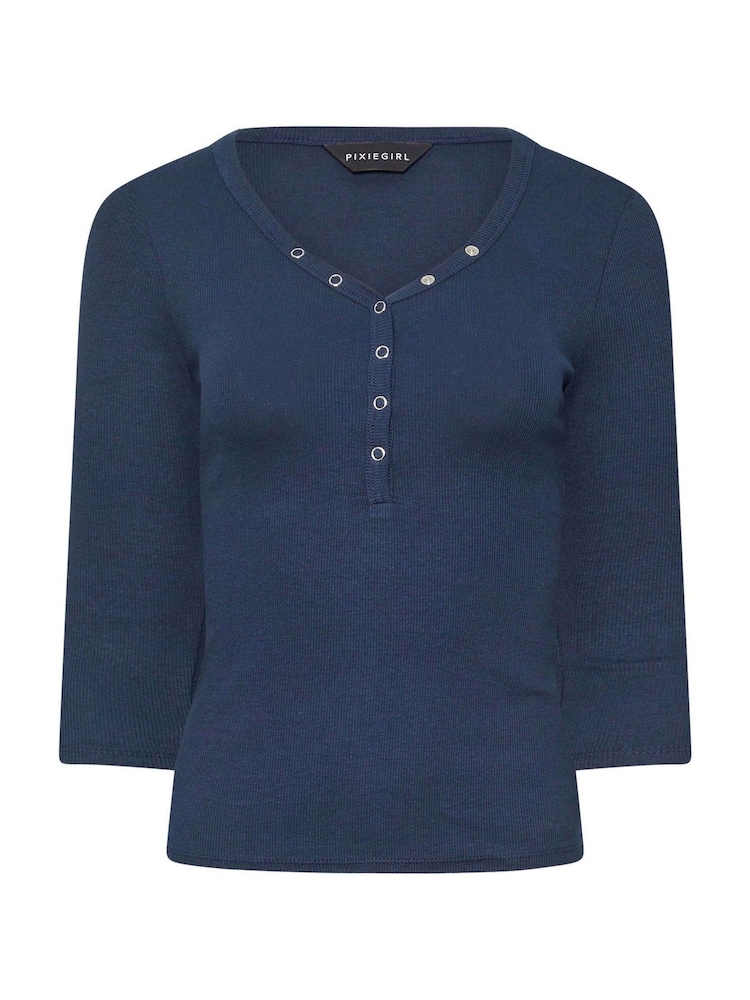 PixieGirl Petite Blue Long Sleeve Henley Tops 2 Pack - Image 8 of 8