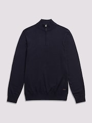 Duchamp Navy Blue Duchamp Quarter Zip Funnel Neck Black Jumper - Image 1 of 5