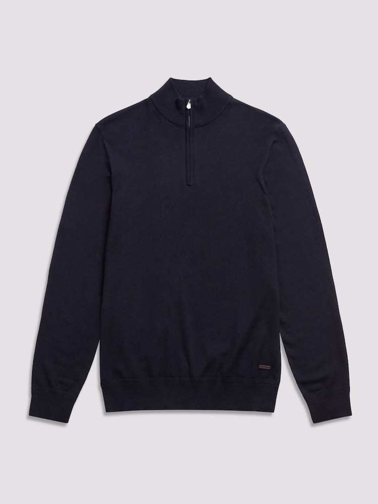 Duchamp Navy Blue Duchamp Quarter Zip Funnel Neck Black Jumper - Image 1 of 5