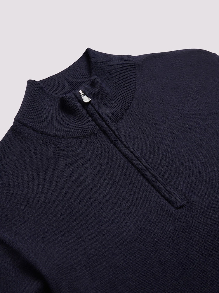 Duchamp Navy Blue Duchamp Quarter Zip Funnel Neck Black Jumper - Image 3 of 5