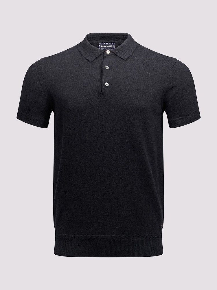 Negro - Duchamp Short Sleeve Knit Black Polo Shirt - Imagen 1 de 3