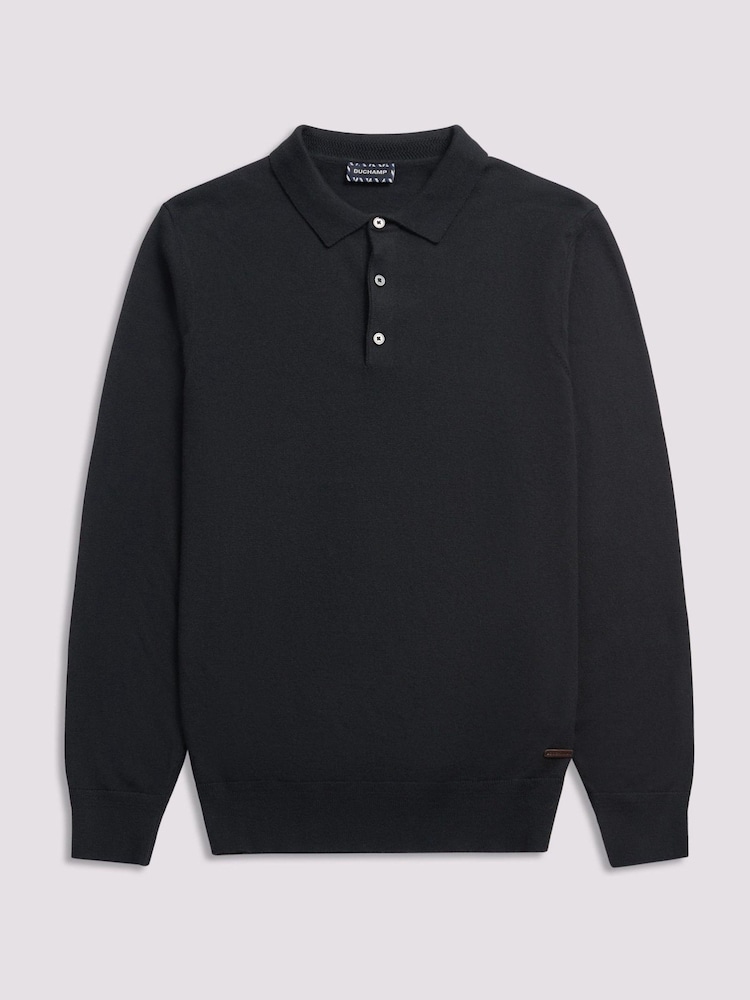 Duchamp Black Duchamp Long Sleeve Knit Polo Shirt - Image 1 of 5 Duchamp Black Duchamp Long Sleeve Knit Polo Shirt - Image 1 of 5
