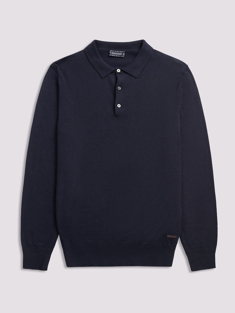 Duchamp Blue Duchamp Long Sleeve Knit Polo Shirt - Image 1 of 5 Duchamp Blue Duchamp Long Sleeve Knit Polo Shirt - Image 1 of 5