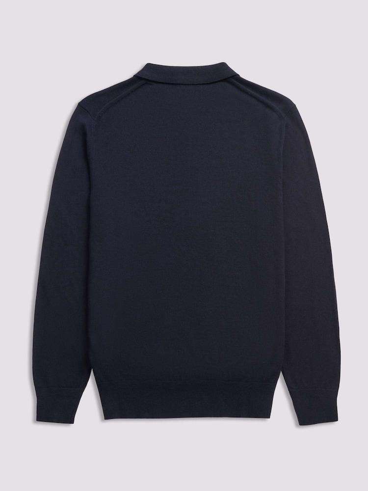 Duchamp Blue Duchamp Long Sleeve Knit Polo Shirt - Image 2 of 5 Duchamp Blue Duchamp Long Sleeve Knit Polo Shirt - Image 2 of 5
