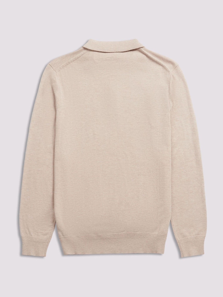 Duchamp Cream Duchamp Long Sleeve Knit Polo Shirt - Image 2 of 5 Duchamp Cream Duchamp Long Sleeve Knit Polo Shirt - Image 2 of 5