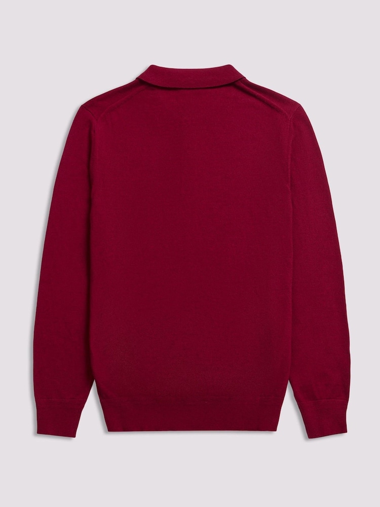 Duchamp Red Duchamp Long Sleeve Knit Polo Shirt - Image 2 of 5 Duchamp Red Duchamp Long Sleeve Knit Polo Shirt - Image 2 of 5