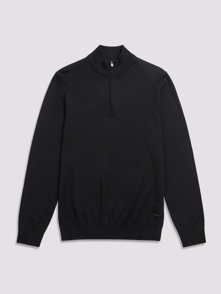 Duchamp Black Duchamp Quarter Zip Funnel Neck Black Jumper - Image 1 of 5