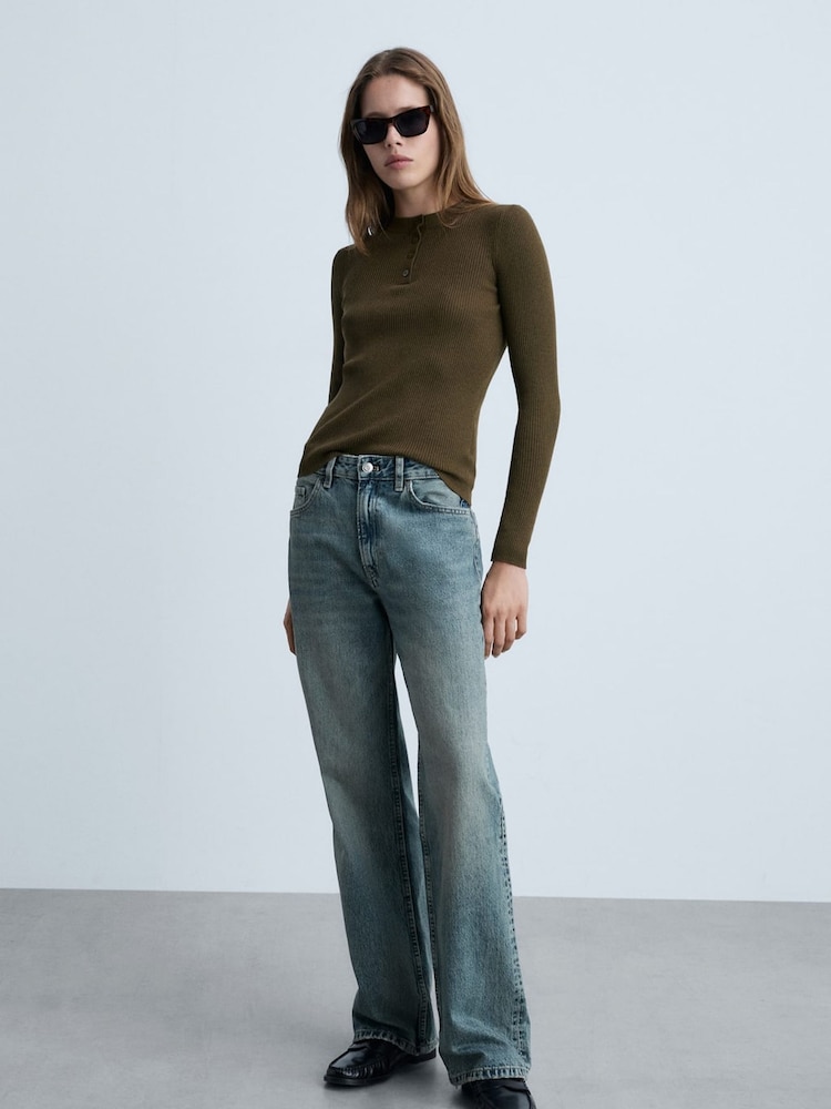 Mango Blue Miami Mid Rise Straight Leg Jeans - Image 1 of 7