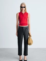 Mango Black Faux Leather Straight Leg Trousers - Image 1 of 7