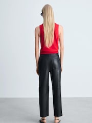 Mango Black Faux Leather Straight Leg Trousers - Image 2 of 7