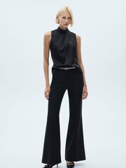 Mango Black Turtleneck Draped Satin Blouse - Image 2 of 7