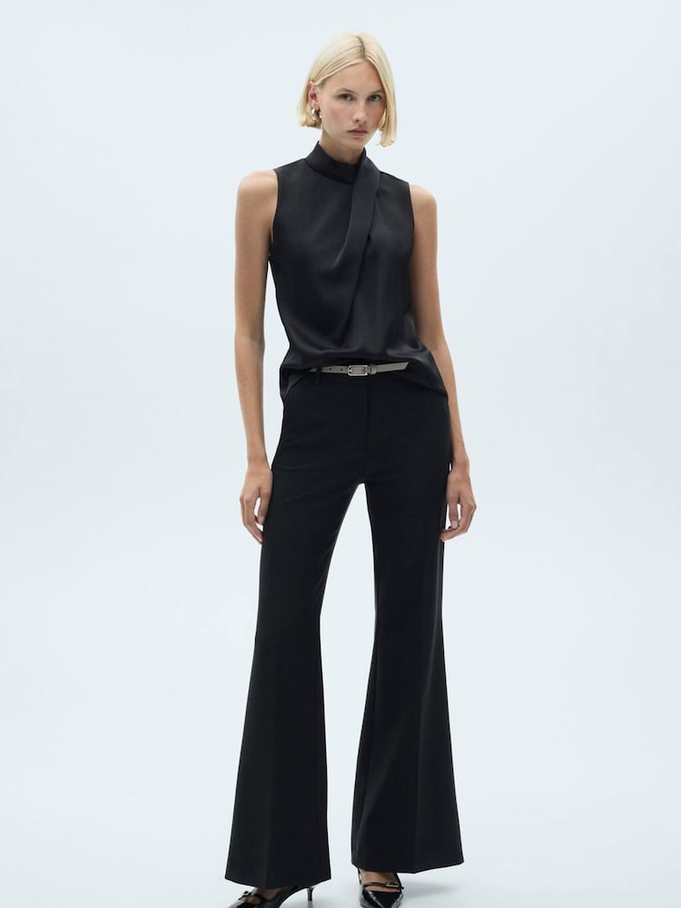Mango Black Turtleneck Draped Satin Blouse - Image 2 of 7