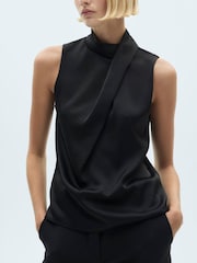 Mango Black Turtleneck Draped Satin Blouse - Image 4 of 7