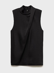 Mango Black Turtleneck Draped Satin Blouse - Image 6 of 7