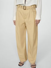Mango Brown Straight Leg Belted Trousers - Image 1 of 7