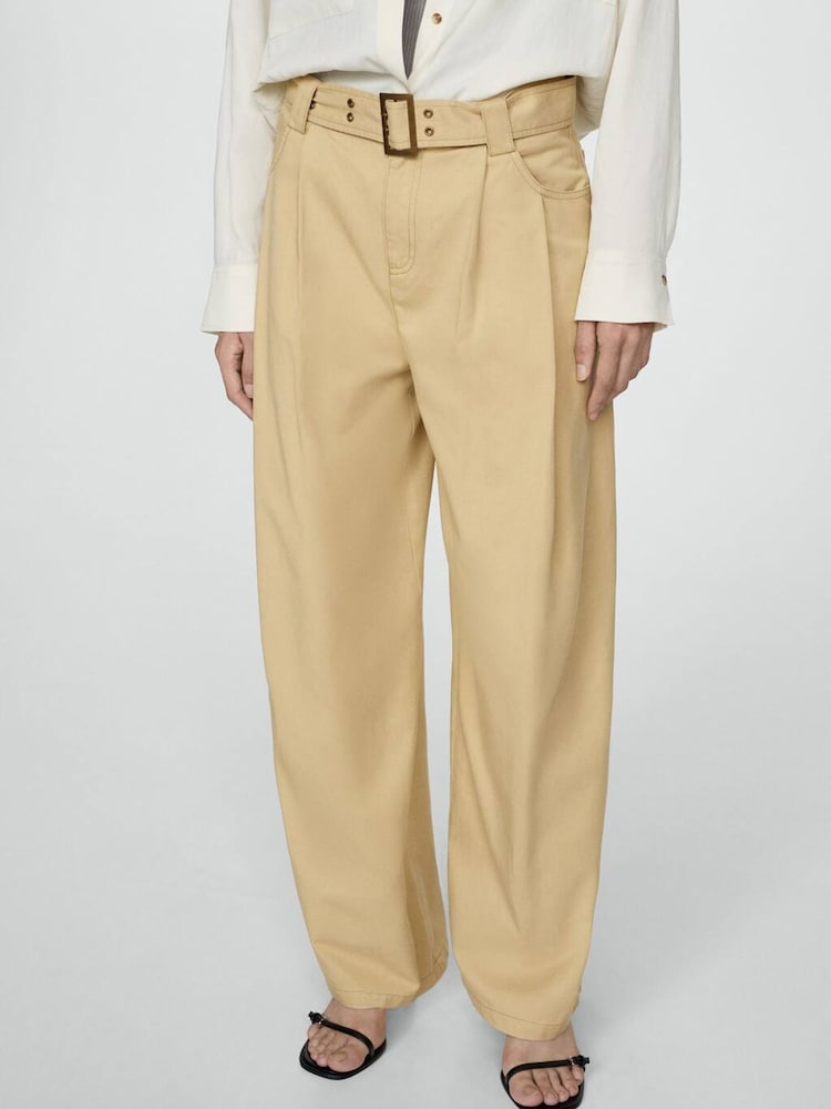 Mango Brown Straight Leg Belted Trousers - Image 1 of 7