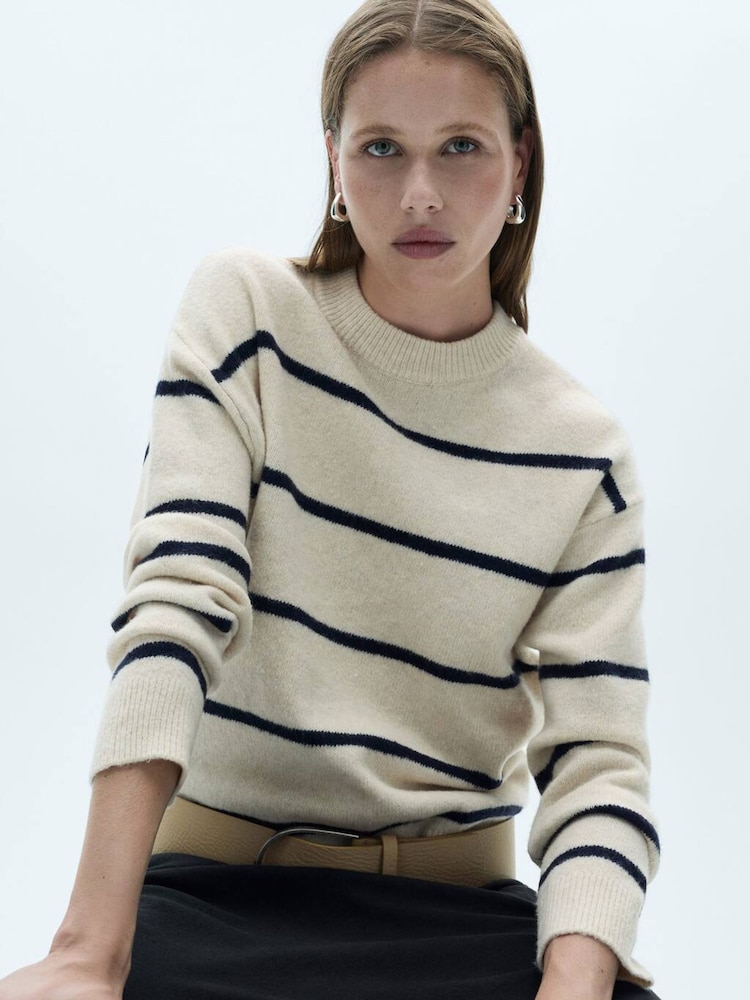 Mango Cream Striped Knitted Jumper - Image 1 of 7