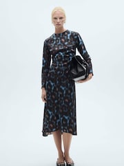 Mango Blue Printed Draped Satin Dress - Image 1 of 6