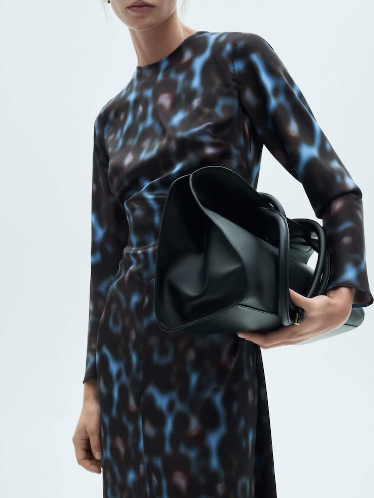 Mango Blue Printed Draped Satin Dress - Image 2 of 6 Mango Blue Printed Draped Satin Dress - Image 2 of 6