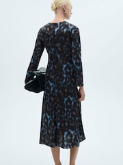 Mango Blue Printed Draped Satin Dress - Image 3 of 6