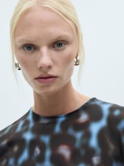 Mango Blue Printed Draped Satin Dress - Image 4 of 6