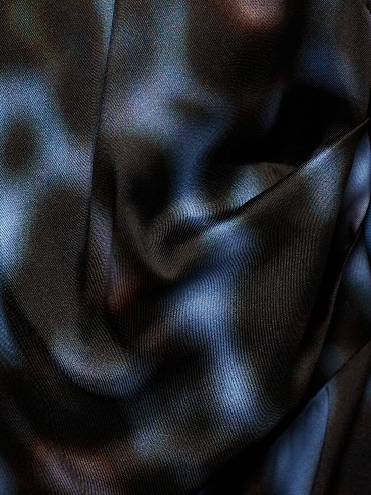 Mango Blue Printed Draped Satin Dress - Image 6 of 6 Mango Blue Printed Draped Satin Dress - Image 6 of 6