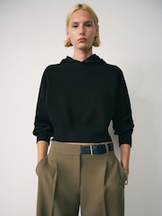 Mango Black Fine Knit Hooded Sweater - Image 1 of 5