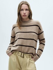Mango Brown Knit Striped Sweater - Image 1 of 6