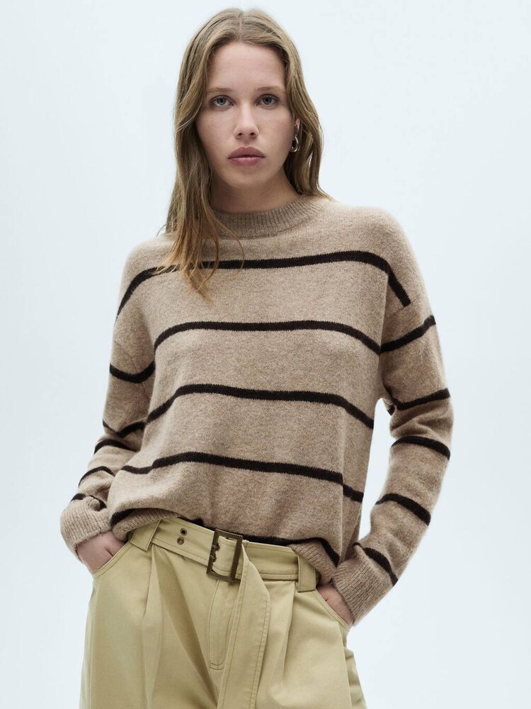 Mango Brown Knit Striped Sweater - Image 1 of 6