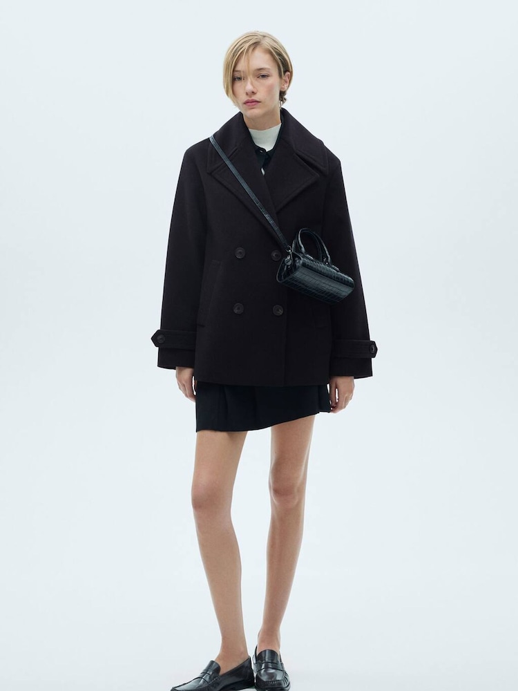 Mango Blue Double-Breasted Wool Coat - Image 1 of 7