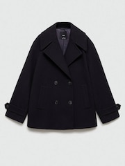 Mango Blue Double-Breasted Wool Coat - Image 6 of 7