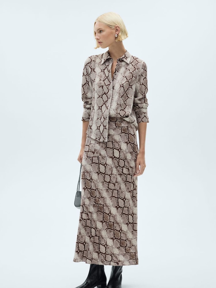 Mango Brown Snake Print Shirt - Image 1 of 1 Mango Brown Snake Print Shirt - Image 1 of 1